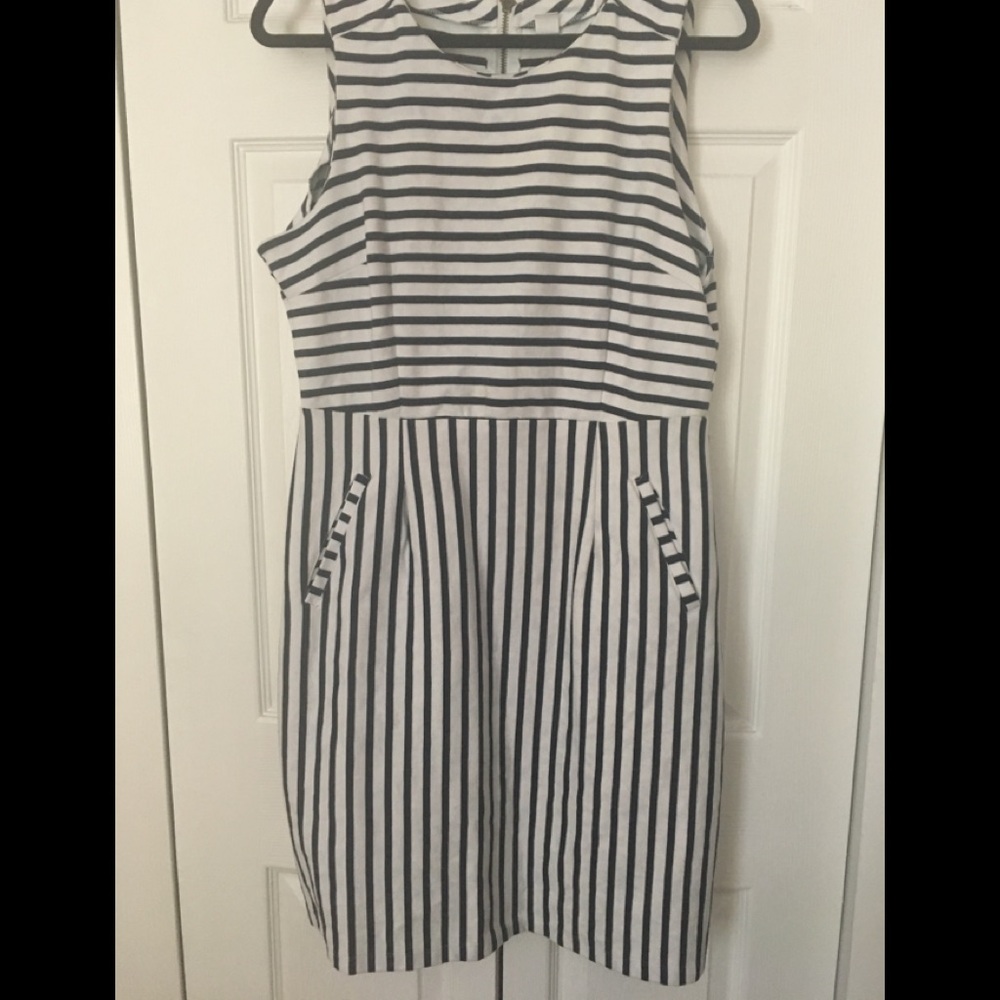 Navy and White Striped Ponte Shift Dress